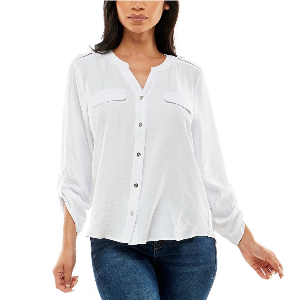 Adrienne Vittadini Women's 3/4 Sleeve Button Up Blouse Top